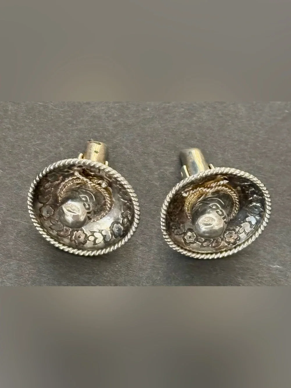 Vintage Taxco Mexico Sterling Silver Sombrero Figural Cufflinks Eagle Mark 925